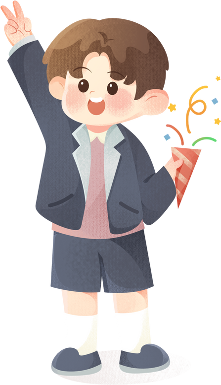 教师节温馨合影渐变写实插画-男学生