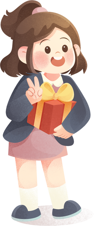 教师节温馨合影渐变写实插画-女学生